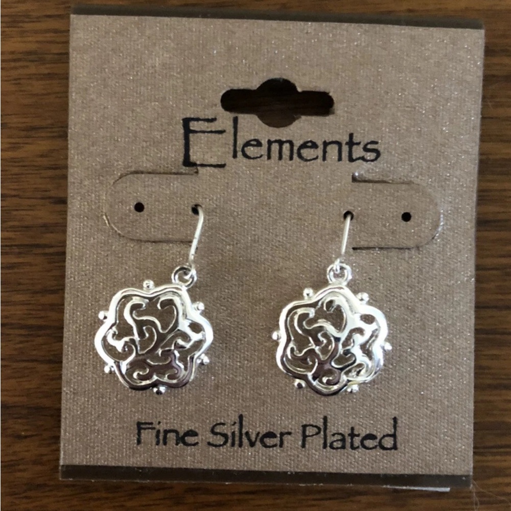 ELEMENTS Fine Silver Plated Celtic Design Drop Earrings New On Card